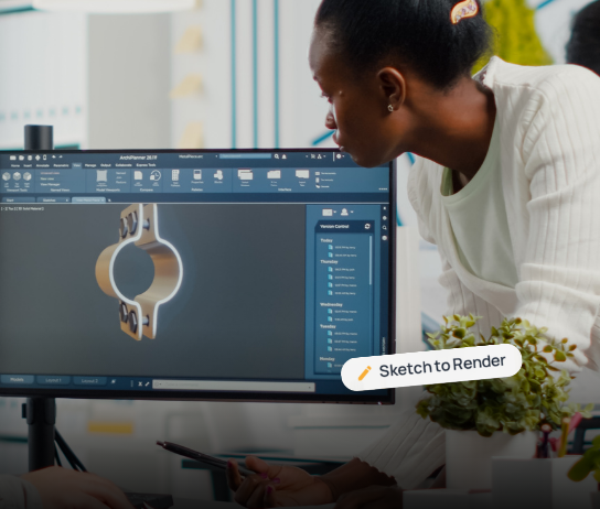 Designer working in 3D software with material preview stack cards